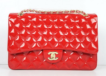 AAA Chanel Classic Flap Bag 1113 Red Quilted Patent Gold Chain Knockoff